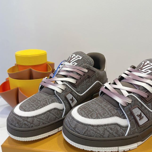 TRAINER SNEAKER IN WOOD BROWN MONOGRAM DENIM FABRIC
