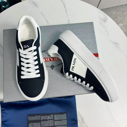 PRADA 25S LEATHER LOGO OUTLET SNEAKERS BLUISH BLACK CALFSKIN