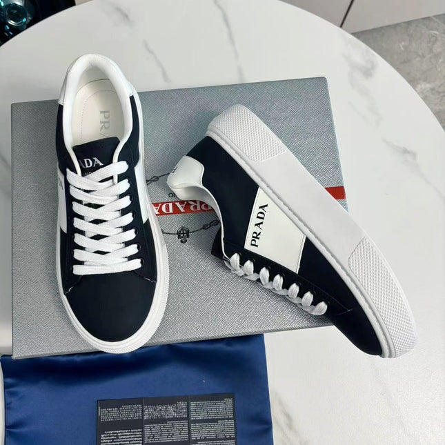 PRADA 25S LEATHER LOGO OUTLET SNEAKERS BLUISH BLACK CALFSKIN