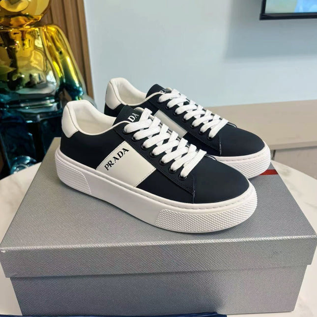 PRADA 25S LEATHER LOGO OUTLET SNEAKERS BLUISH BLACK CALFSKIN