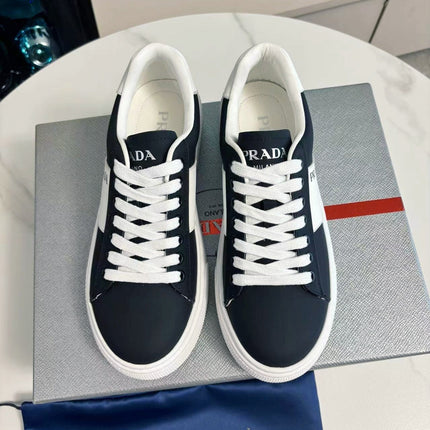 PRADA 25S LEATHER LOGO OUTLET SNEAKERS BLUISH BLACK CALFSKIN