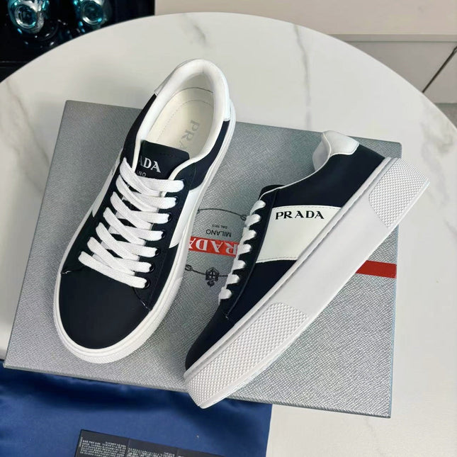 PRADA 25S LEATHER LOGO OUTLET SNEAKERS BLUISH BLACK CALFSKIN