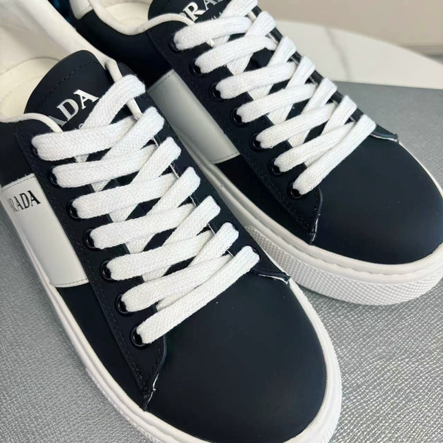 PRADA 25S LEATHER LOGO OUTLET SNEAKERS BLUISH BLACK CALFSKIN