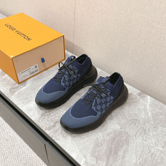 SNEAKERS IN MIDNIGHT BLUE DAMIER ELASTIC FABRIC
