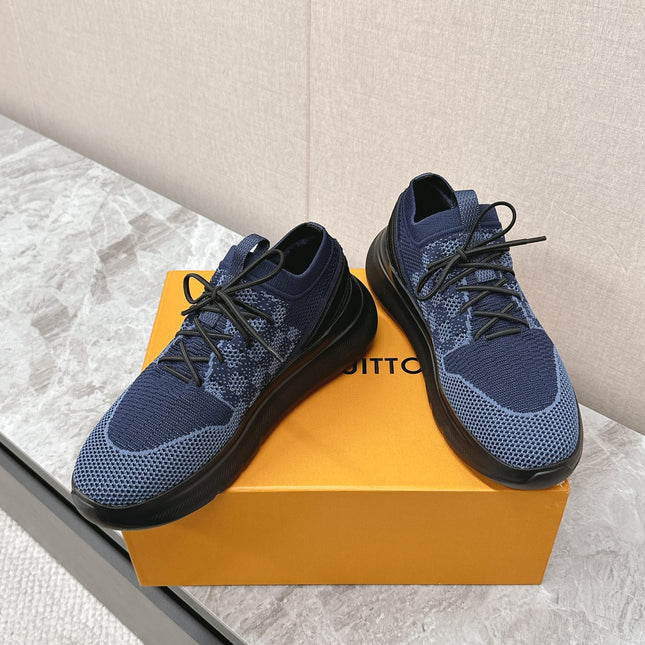 SNEAKERS IN MIDNIGHT BLUE DAMIER ELASTIC FABRIC