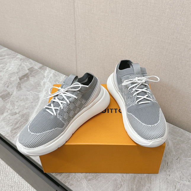 SNEAKERS IN DOVE GRAY DAMIER ELASTIC FABRIC