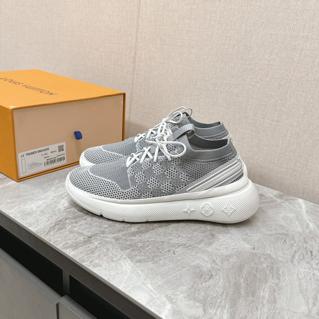 SNEAKERS IN DOVE GRAY DAMIER ELASTIC FABRIC