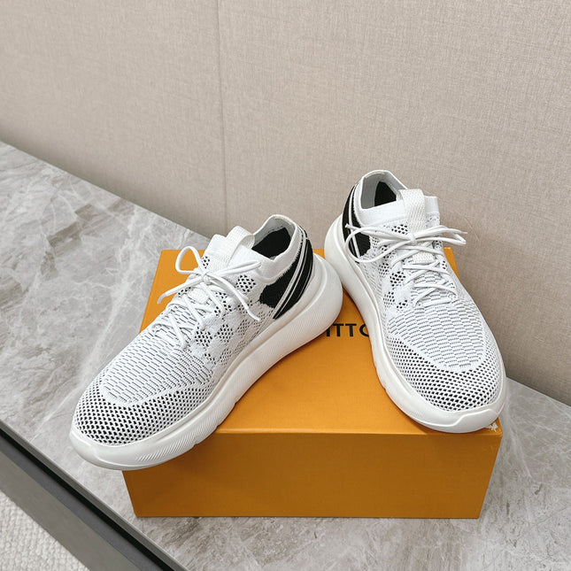 SNEAKERS IN WHITE DAMIER ELASTIC FABRIC