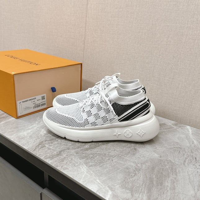SNEAKERS IN WHITE DAMIER ELASTIC FABRIC