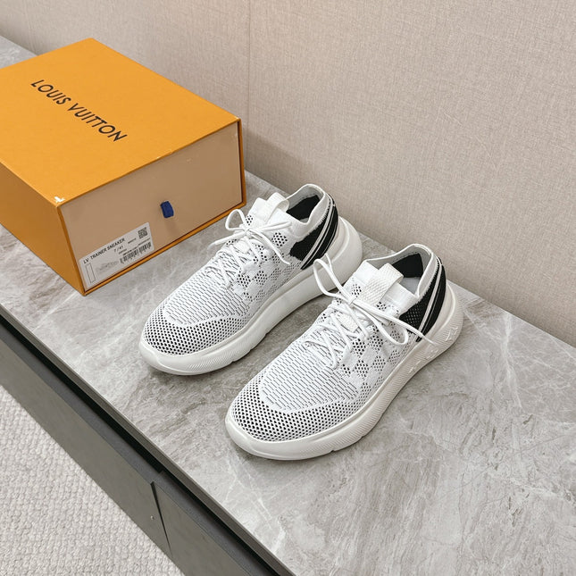 SNEAKERS IN WHITE DAMIER ELASTIC FABRIC