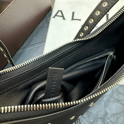 ONE PIECE DEMI LUNE BAG 31 IN BLACK SHEEPSKIN EYELET DETAILING