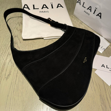 WAVE HOBO BAG 29 IN BLACK SUEDE