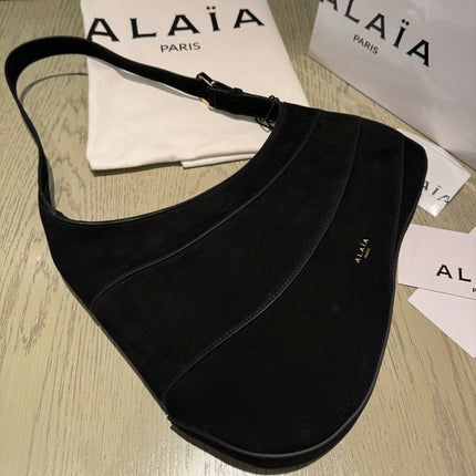 WAVE HOBO BAG 29 IN BLACK SUEDE