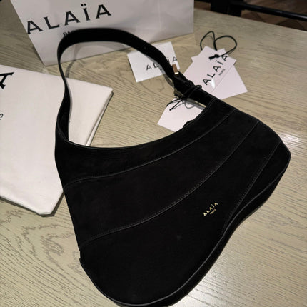 WAVE HOBO BAG 29 IN BLACK SUEDE