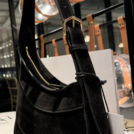 WAVE HOBO BAG 29 IN BLACK SUEDE