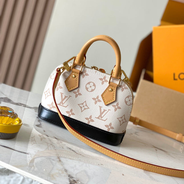 NANO ALMA 18 IN WHITE MONOGRAM DUNE CANVAS GOLD HARDWARE