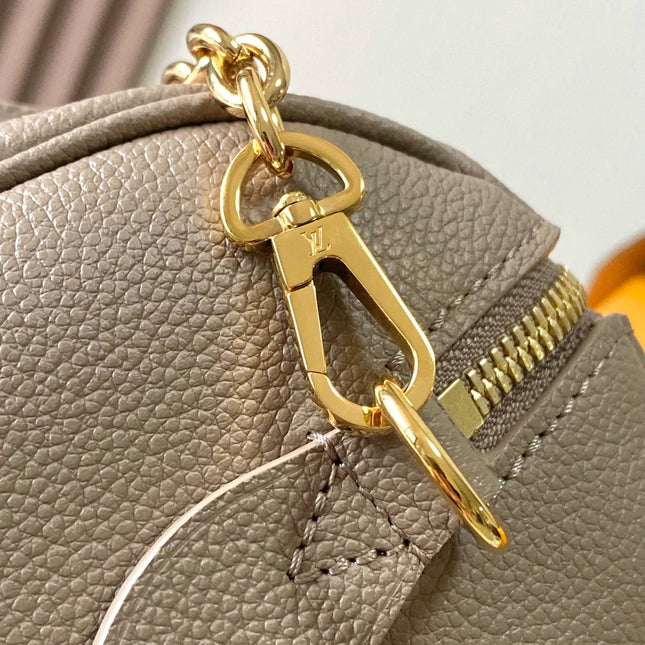 SPEEDY BANDOULIÈRE 20 IN TAUPE BROWN AND WHITE MONOGRAM EMPREINTE LEATHER