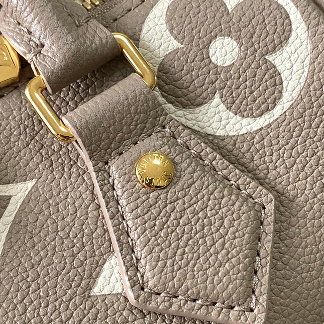 SPEEDY BANDOULIÈRE 20 IN TAUPE BROWN AND WHITE MONOGRAM EMPREINTE LEATHER