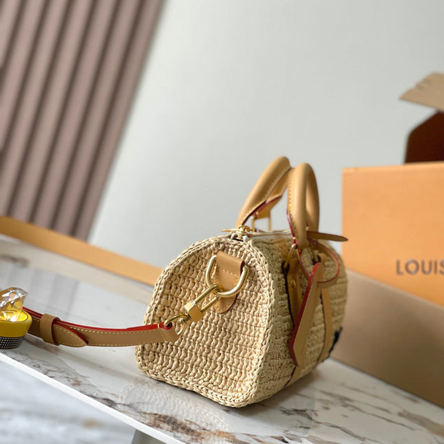 KEEPALL BANDOULIÈRE 25 IN BEIGE CROCHETED RAFFIA AND CALFSKIN TRIM