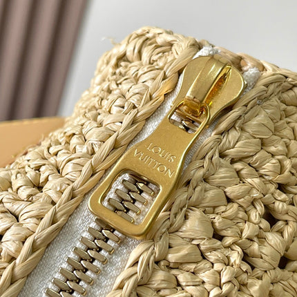 KEEPALL BANDOULIÈRE 25 IN BEIGE CROCHETED RAFFIA AND CALFSKIN TRIM