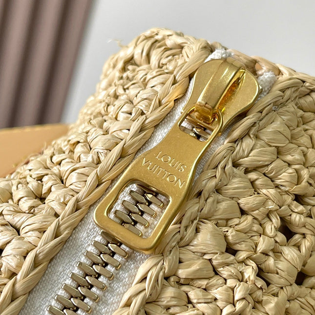 KEEPALL BANDOULIÈRE 25 IN BEIGE CROCHETED RAFFIA AND CALFSKIN TRIM