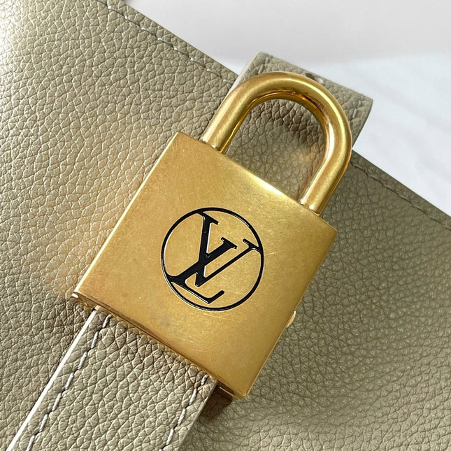 LOW KEY CABAS 47 IN BEIGE GRAINED CALFSKIN GOLD BUCKLE