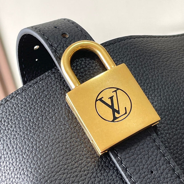 LOW KEY CABAS 47 IN BLACK GRAINED CALFSKIN GOLD BUCKLE