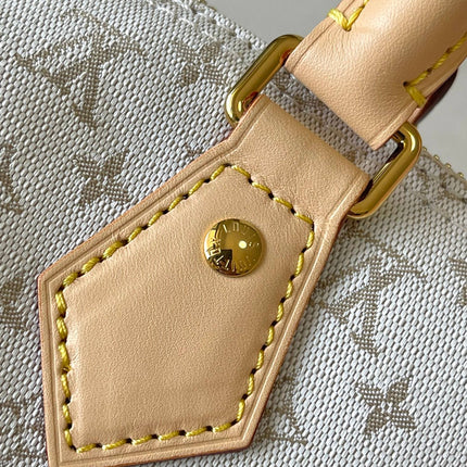 SPEEDY BANDOULIÈRE 20 IN WHITE MONOGRAM JACQUARD AND BEIGE CALFSKIN TRIM