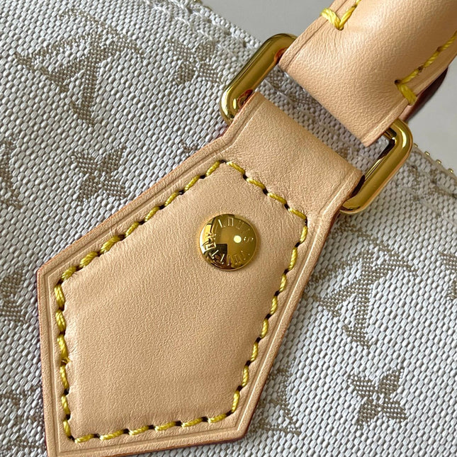 SPEEDY BANDOULIÈRE 20 IN WHITE MONOGRAM JACQUARD AND BEIGE CALFSKIN TRIM