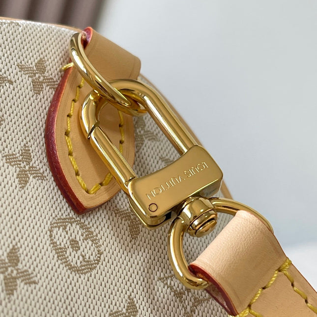 SPEEDY BANDOULIÈRE 20 IN WHITE MONOGRAM JACQUARD AND BEIGE CALFSKIN TRIM