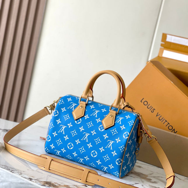 SPEEDY P9 BANDOULIÈRE 25 IN BLUE MONOGRAM CANVAS GOLD HARDWARE
