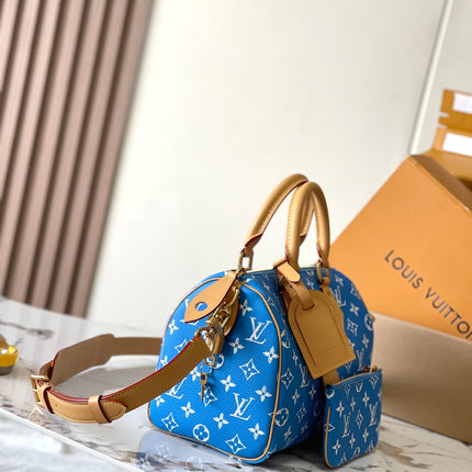 SPEEDY P9 BANDOULIÈRE 25 IN BLUE MONOGRAM CANVAS GOLD HARDWARE
