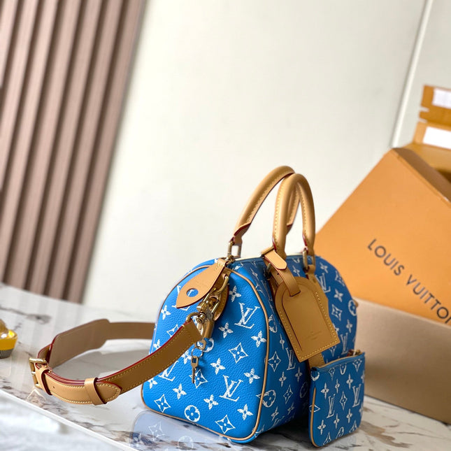 SPEEDY P9 BANDOULIÈRE 25 IN BLUE MONOGRAM CANVAS GOLD HARDWARE