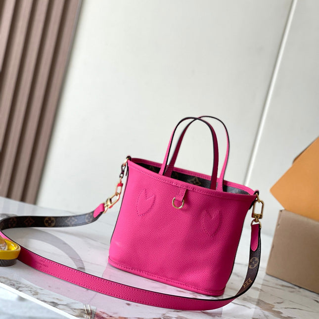 NEVERFULL BANDOULIÈRE INSIDE OUT BB 24 IN BROWN MONOGRAM CANVAS AND PINK CALFSKIN