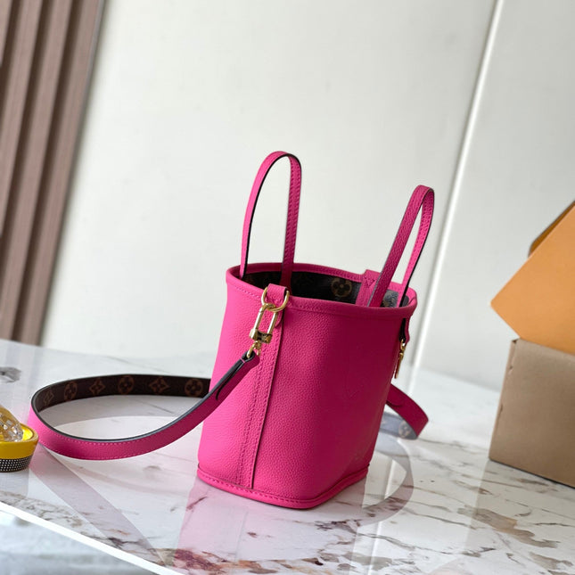 NEVERFULL BANDOULIÈRE INSIDE OUT BB 24 IN BROWN MONOGRAM CANVAS AND PINK CALFSKIN
