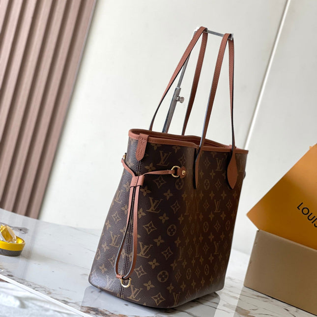 NEVERFULL INSIDE OUT MM 31 IN BROWN MONOGRAM CANVAS AND CALFSKIN TRIM