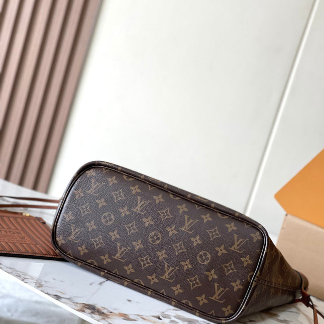 NEVERFULL INSIDE OUT MM 31 IN BROWN MONOGRAM CANVAS AND CALFSKIN TRIM