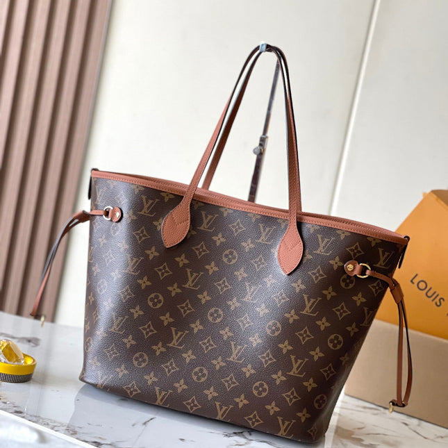 NEVERFULL INSIDE OUT MM 31 IN BROWN MONOGRAM CANVAS AND CALFSKIN TRIM