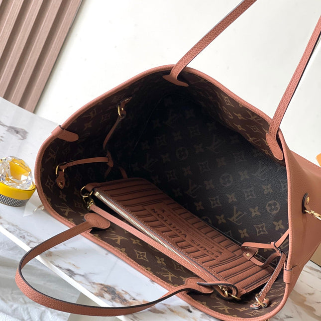 NEVERFULL INSIDE OUT MM 31 IN BROWN MONOGRAM CANVAS AND CALFSKIN TRIM