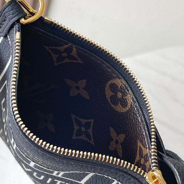 NEVERFULL BANDOULIÈRE INSIDE OUT BB 24 IN BROWN MONOGRAM CANVAS AND BLACK CALFSKIN
