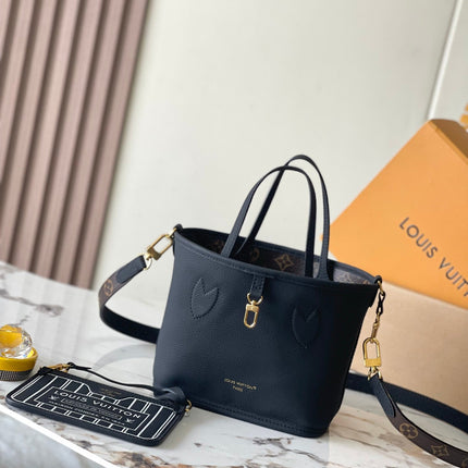 NEVERFULL BANDOULIÈRE INSIDE OUT BB 24 IN BROWN MONOGRAM CANVAS AND BLACK CALFSKIN