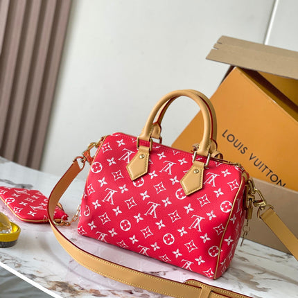SPEEDY P9 BANDOULIÈRE 25 IN RED MONOGRAM CANVAS GOLD HARDWARE