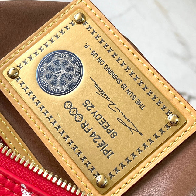 SPEEDY P9 BANDOULIÈRE 25 IN RED MONOGRAM CANVAS GOLD HARDWARE