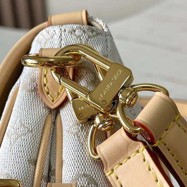 SAUMUR BB 20 WHITE MONOGRAM MINI JACQUARD AND LEATHER TRIM GOLD HARDWARE