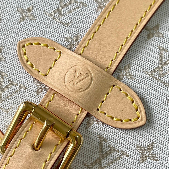 SAUMUR BB 20 WHITE MONOGRAM MINI JACQUARD AND LEATHER TRIM GOLD HARDWARE