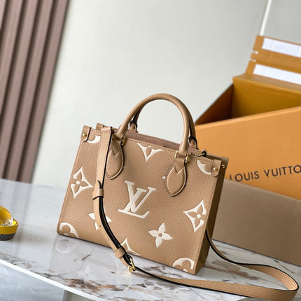 ONTHEGO PM 25 IN MILK TEA MONOGRAM IMPREINTE LEATHER
