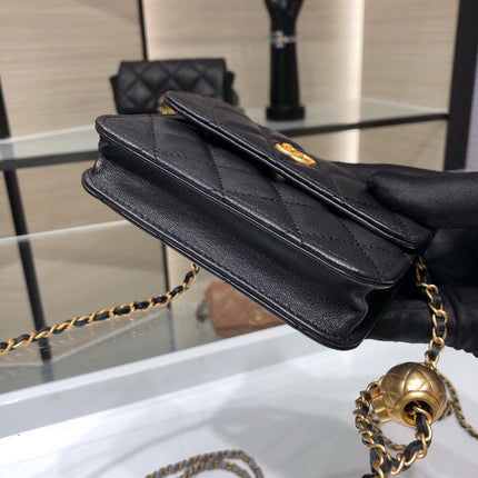 MINI FLAP BAG 12 IN BLACK QUILTED LAMBSKIN GOLD HARDWARE