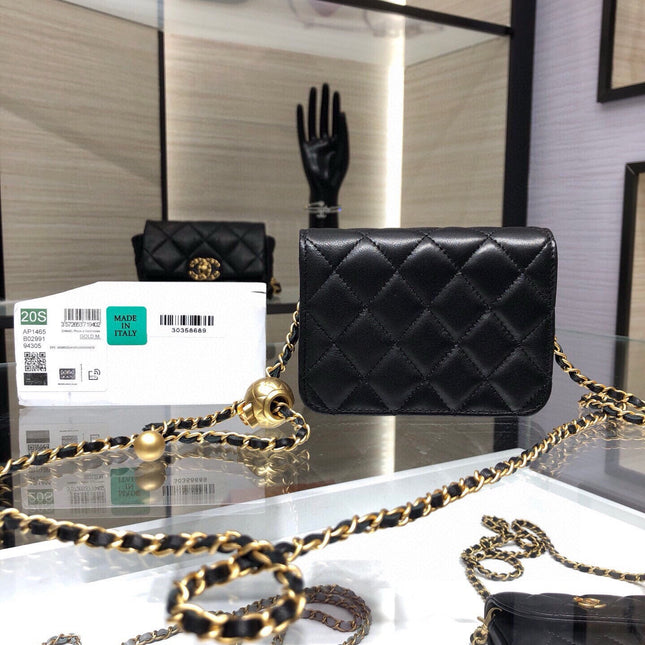 MINI FLAP BAG 12 IN BLACK QUILTED LAMBSKIN GOLD HARDWARE