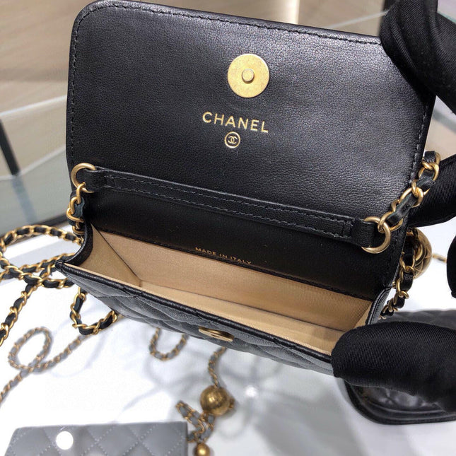 MINI FLAP BAG 12 IN BLACK QUILTED LAMBSKIN GOLD HARDWARE