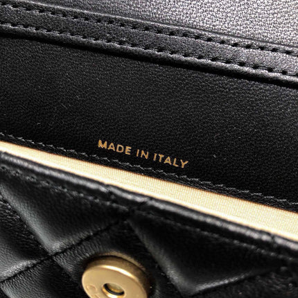 MINI FLAP BAG 12 IN BLACK QUILTED LAMBSKIN GOLD HARDWARE